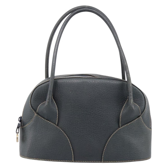 LOEWE Hand Bag Leather Navy Gold Tone Auth ep15784