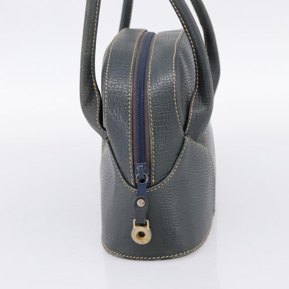 LOEWE Hand Bag Leather Navy Gold Tone Auth ep15784