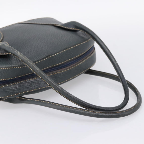 LOEWE Hand Bag Leather Navy Gold Tone Auth ep15784