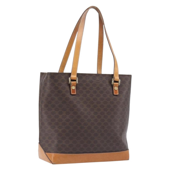 CELINE Macadam Hand Bag PVC Leather Brown Gold Tone Auth ep15786