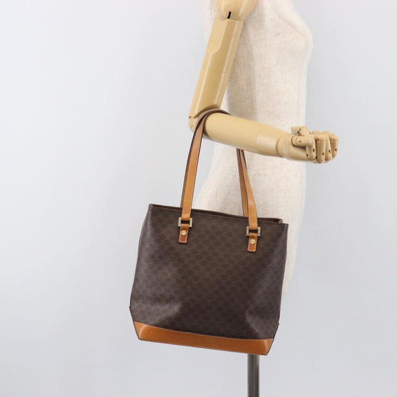 CELINE Macadam Hand Bag PVC Leather Brown Gold Tone Auth ep15786