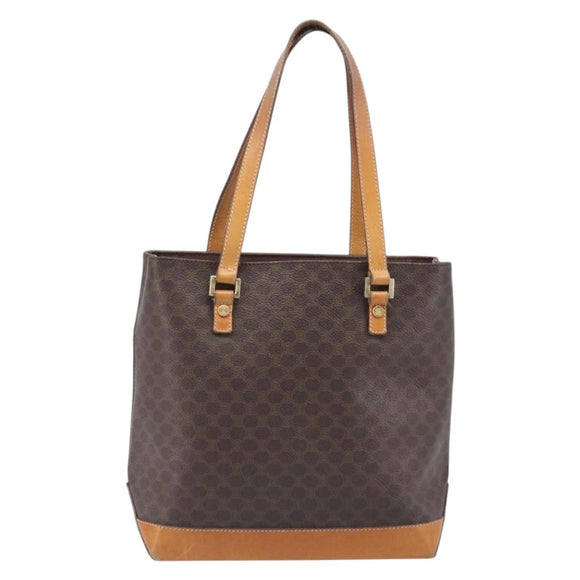 CELINE Macadam Hand Bag PVC Leather Brown Gold Tone Auth ep15786