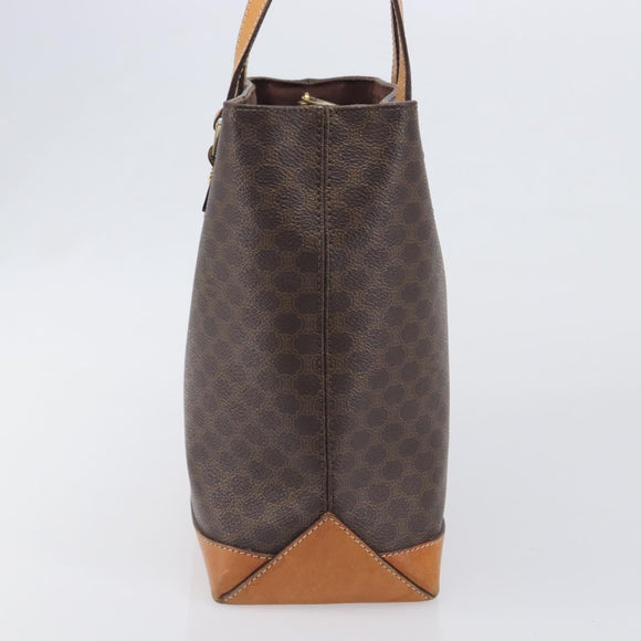 CELINE Macadam Hand Bag PVC Leather Brown Gold Tone Auth ep15786