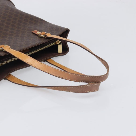 CELINE Macadam Hand Bag PVC Leather Brown Gold Tone Auth ep15786