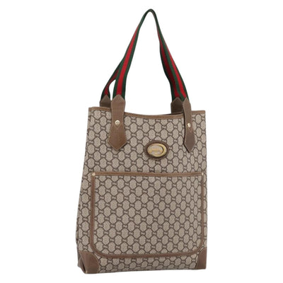 GUCCI Plus Hand Bag PVC Leather Beige Gold Tone Auth ep15790