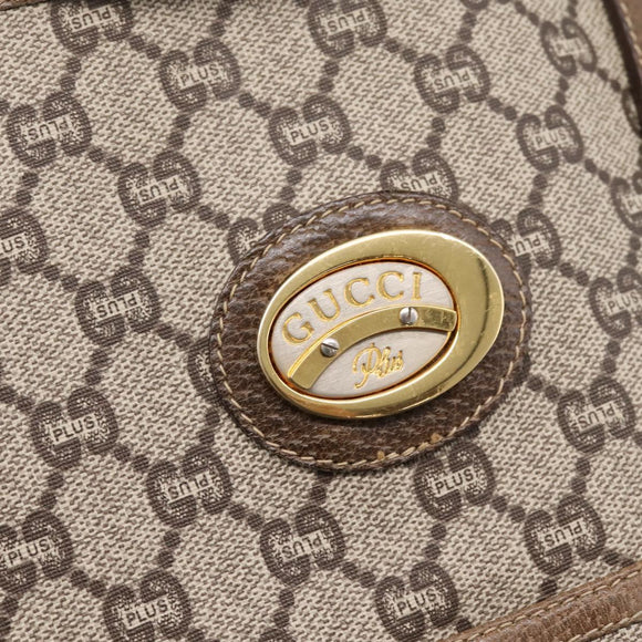 GUCCI Plus Hand Bag PVC Leather Beige Gold Tone Auth ep15790