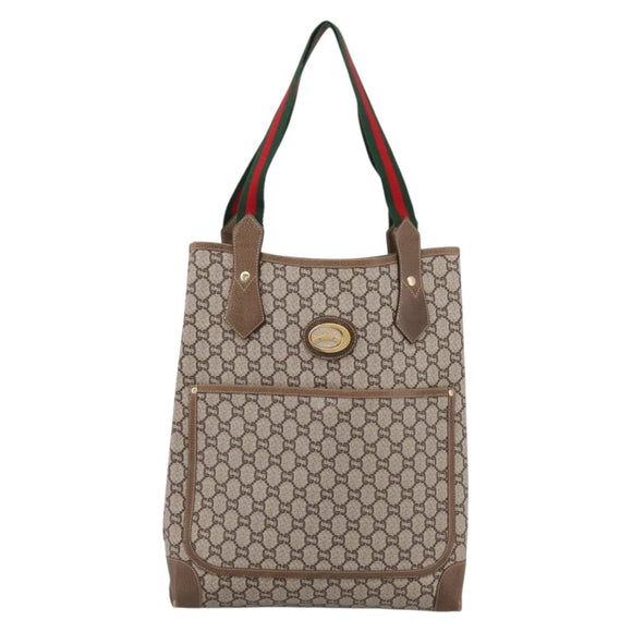 GUCCI Plus Hand Bag PVC Leather Beige Gold Tone Auth ep15790