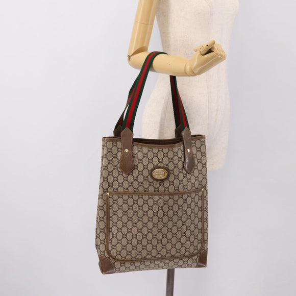 GUCCI Plus Hand Bag PVC Leather Beige Gold Tone Auth ep15790