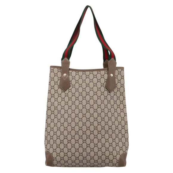 GUCCI Plus Hand Bag PVC Leather Beige Gold Tone Auth ep15790