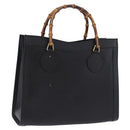 GUCCI Bamboo Hand Bag Leather Black Gold Tone 02 123 0260 Auth ep15795-1