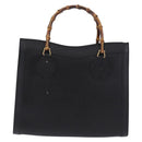 GUCCI Bamboo Hand Bag Leather Black Gold Tone 02 123 0260 Auth ep15795-13