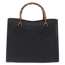 GUCCI Bamboo Hand Bag Leather Black Gold Tone 02 123 0260 Auth ep15795-2