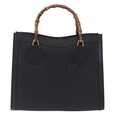 GUCCI Bamboo Hand Bag Leather Black Gold Tone 02 123 0260 Auth ep15795 - 0