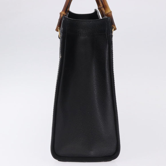GUCCI Bamboo Hand Bag Leather Black Gold Tone 02 123 0260 Auth ep15795