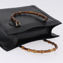 GUCCI Bamboo Hand Bag Leather Black Gold Tone 02 123 0260 Auth ep15795-6