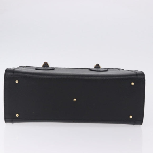 GUCCI Bamboo Hand Bag Leather Black Gold Tone 02 123 0260 Auth ep15795