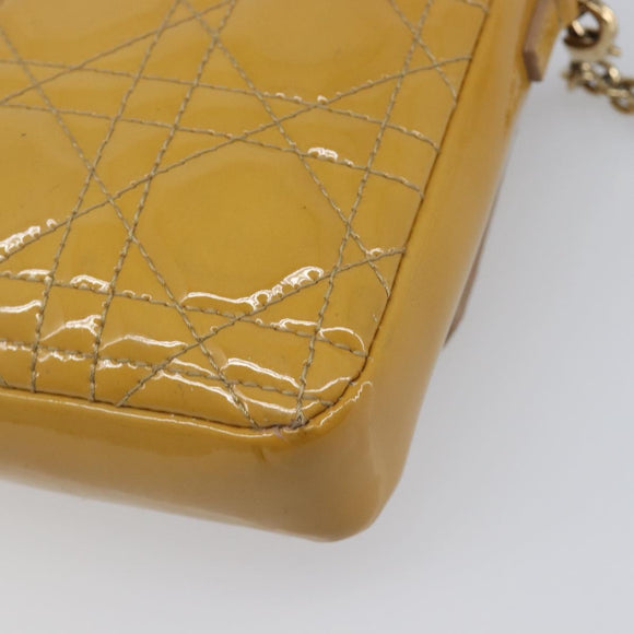Christian Dior Canage Chain Shoulder Bag Patent Yellow Gold Tone Auth ep15798