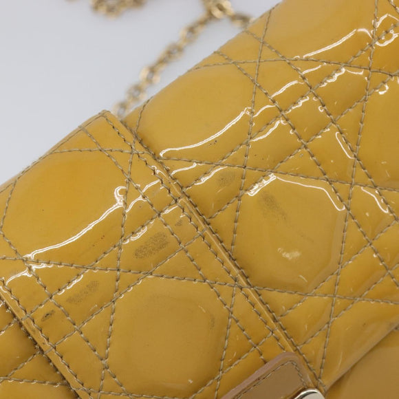 Christian Dior Canage Chain Shoulder Bag Patent Yellow Gold Tone Auth ep15798