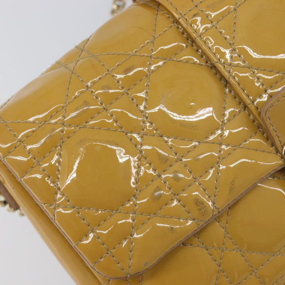 Christian Dior Canage Chain Shoulder Bag Patent Yellow Gold Tone Auth ep15798