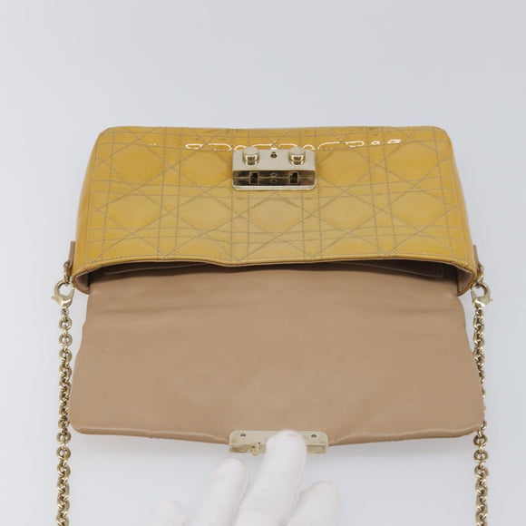 Christian Dior Canage Chain Shoulder Bag Patent Yellow Gold Tone Auth ep15798