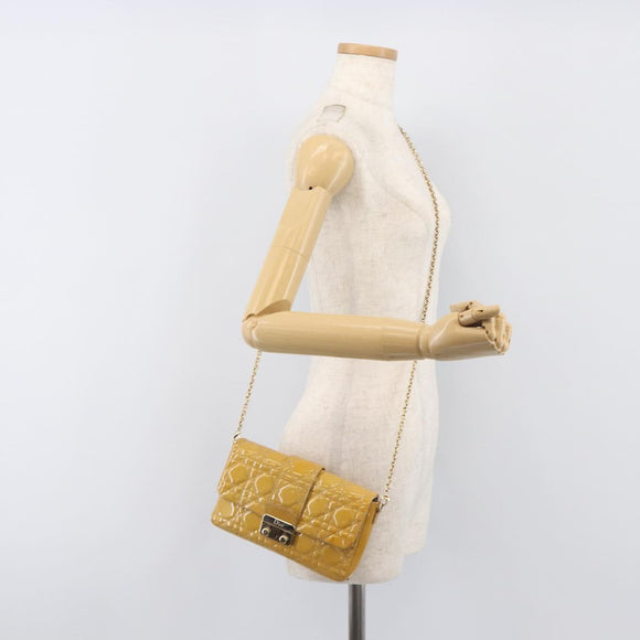 Christian Dior Canage Chain Shoulder Bag Patent Yellow Gold Tone Auth ep15798