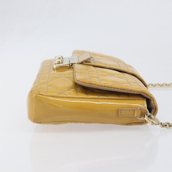 Christian Dior Canage Chain Shoulder Bag Patent Yellow Gold Tone Auth ep15798