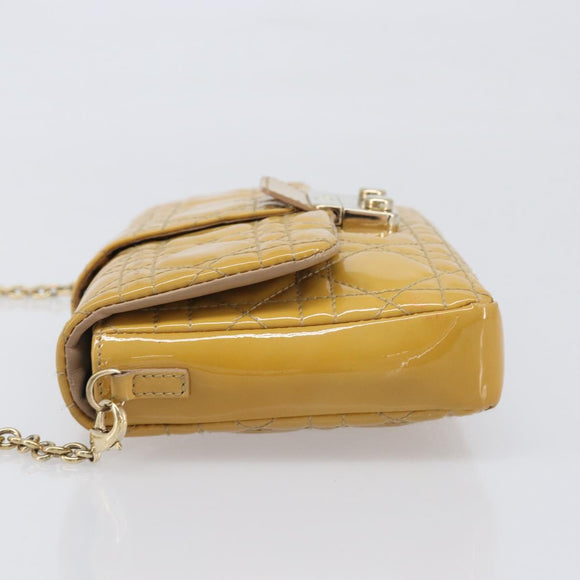 Christian Dior Canage Chain Shoulder Bag Patent Yellow Gold Tone Auth ep15798