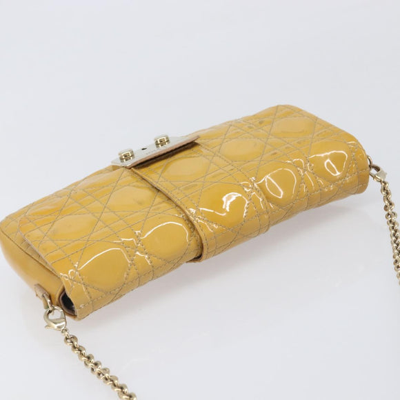 Christian Dior Canage Chain Shoulder Bag Patent Yellow Gold Tone Auth ep15798