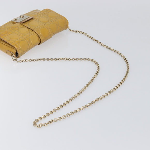 Christian Dior Canage Chain Shoulder Bag Patent Yellow Gold Tone Auth ep15798