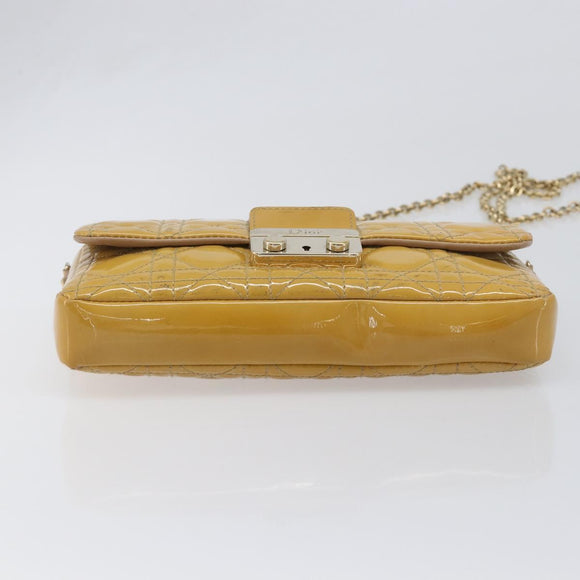 Christian Dior Canage Chain Shoulder Bag Patent Yellow Gold Tone Auth ep15798