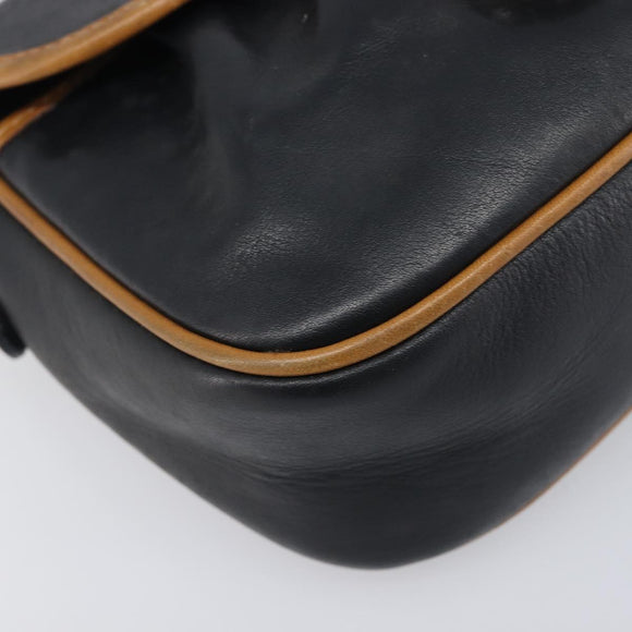 CELINE Shoulder Bag Leather Black Gold Tone Auth ep15799