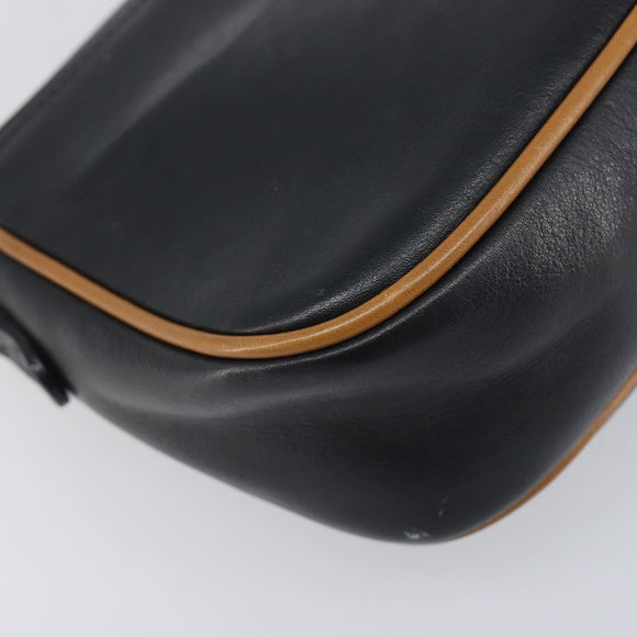 CELINE Shoulder Bag Leather Black Gold Tone Auth ep15799