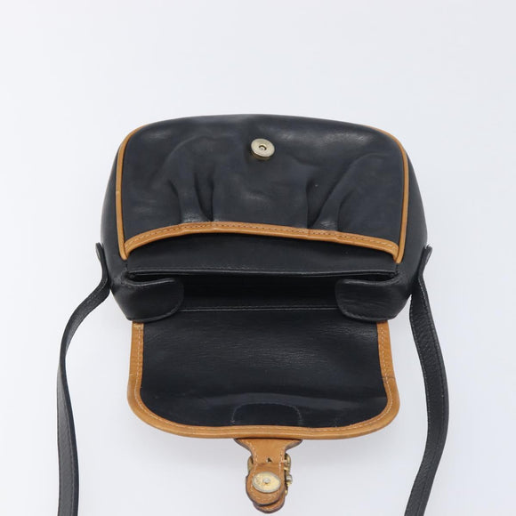CELINE Shoulder Bag Leather Black Gold Tone Auth ep15799