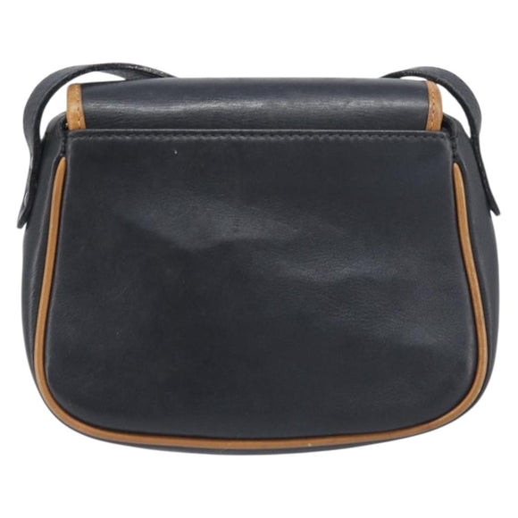 CELINE Shoulder Bag Leather Black Gold Tone Auth ep15799