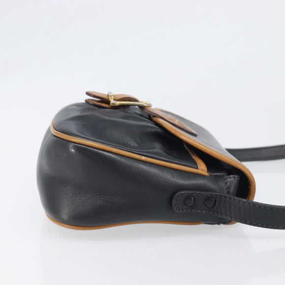 CELINE Shoulder Bag Leather Black Gold Tone Auth ep15799