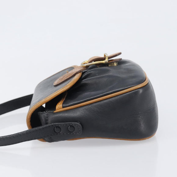 CELINE Shoulder Bag Leather Black Gold Tone Auth ep15799