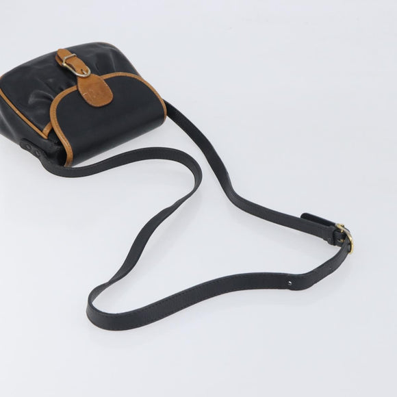 CELINE Shoulder Bag Leather Black Gold Tone Auth ep15799