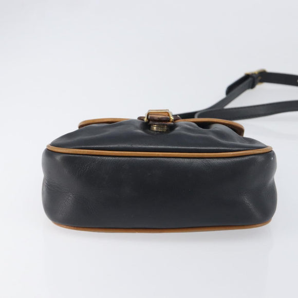 CELINE Shoulder Bag Leather Black Gold Tone Auth ep15799
