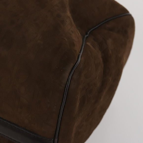 Christian Dior Trotter Boston Bag Suede Brown Gold Tone Auth ep15800