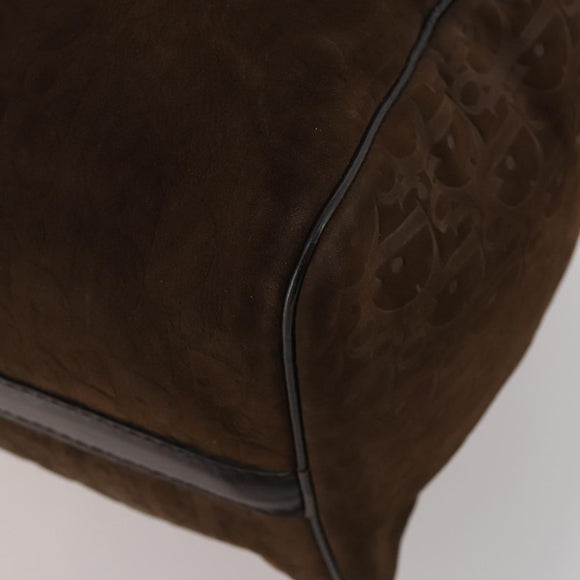 Christian Dior Trotter Boston Bag Suede Brown Gold Tone Auth ep15800
