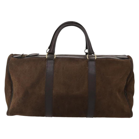 Christian Dior Trotter Boston Bag Suede Brown Gold Tone Auth ep15800