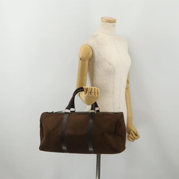 Christian Dior Trotter Boston Bag Suede Brown Gold Tone Auth ep15800