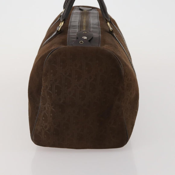 Christian Dior Trotter Boston Bag Suede Brown Gold Tone Auth ep15800