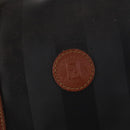 FENDI Pecan Boston Bag PVC Leather Black Brown Auth ep15801-14