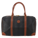 FENDI Pecan Boston Bag PVC Leather Black Brown Auth ep15801-2