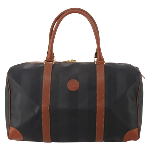 FENDI Pecan Boston Bag PVC Leather Black Brown Auth ep15801