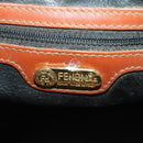 FENDI Pecan Boston Bag PVC Leather Black Brown Auth ep15801-20