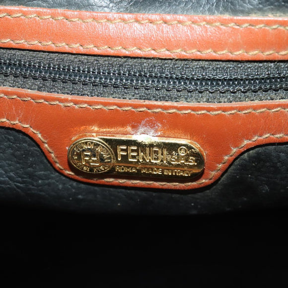 FENDI Pecan Boston Bag PVC Leather Black Brown Auth ep15801