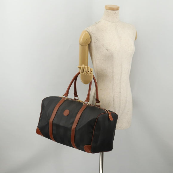 FENDI Pecan Boston Bag PVC Leather Black Brown Auth ep15801