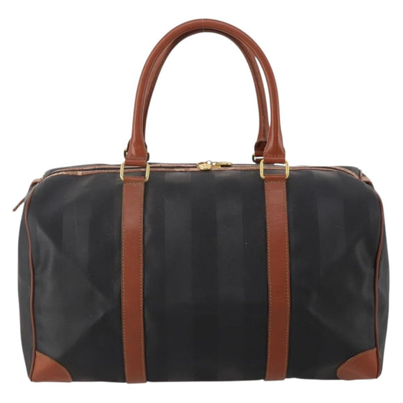 FENDI Pecan Boston Bag PVC Leather Black Brown Auth ep15801